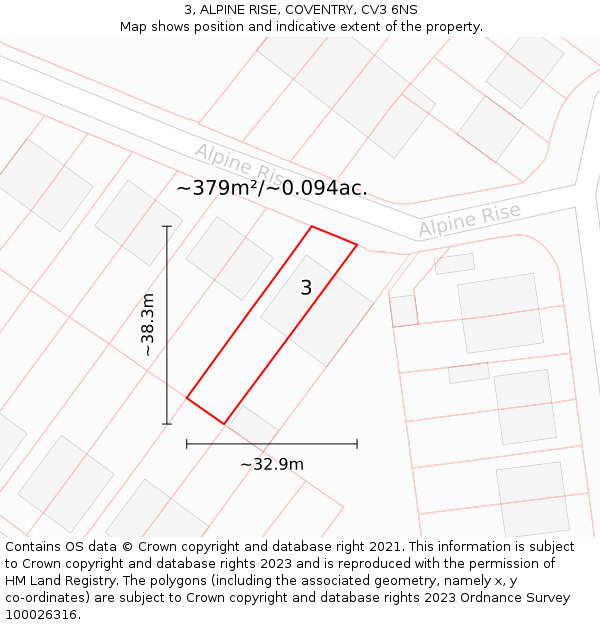 3, ALPINE RISE, COVENTRY, CV3 6NS: Plot and title map