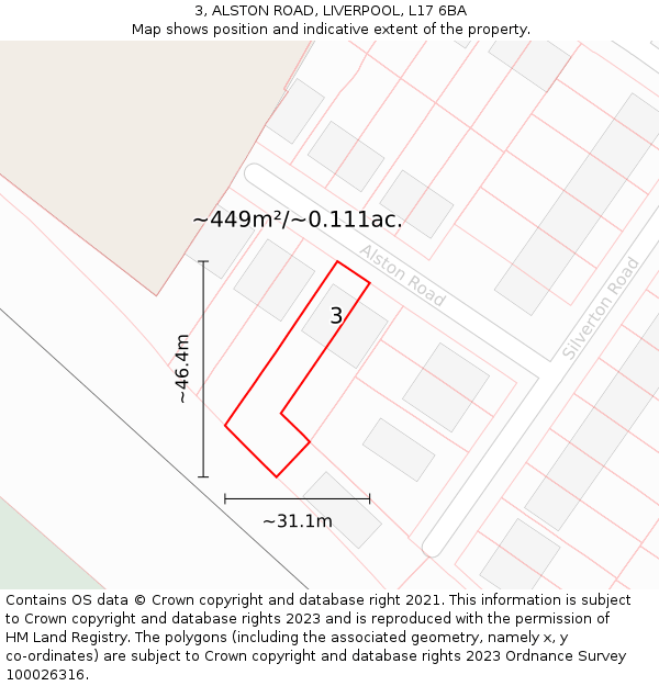 3, ALSTON ROAD, LIVERPOOL, L17 6BA: Plot and title map