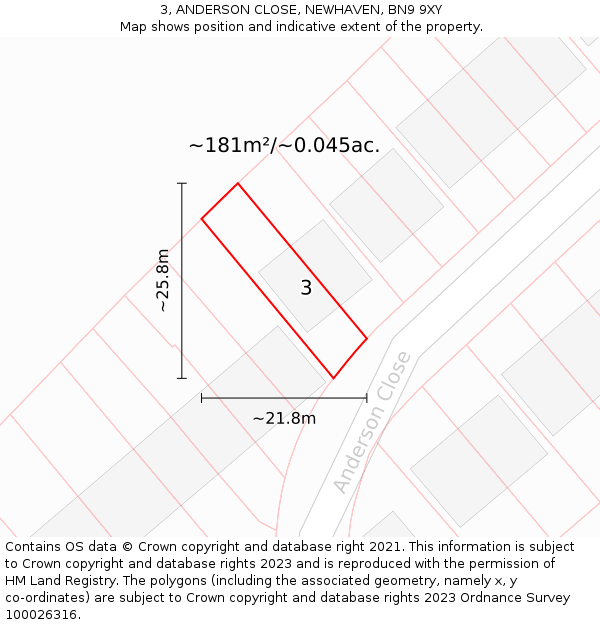 3, ANDERSON CLOSE, NEWHAVEN, BN9 9XY: Plot and title map