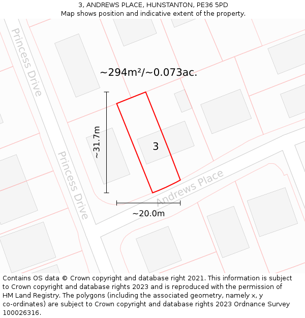 3, ANDREWS PLACE, HUNSTANTON, PE36 5PD: Plot and title map