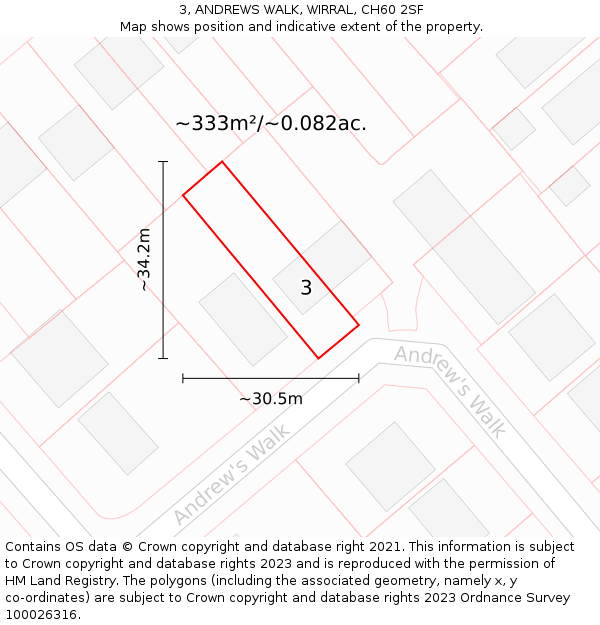 3, ANDREWS WALK, WIRRAL, CH60 2SF: Plot and title map