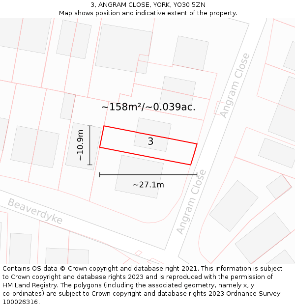 3, ANGRAM CLOSE, YORK, YO30 5ZN: Plot and title map