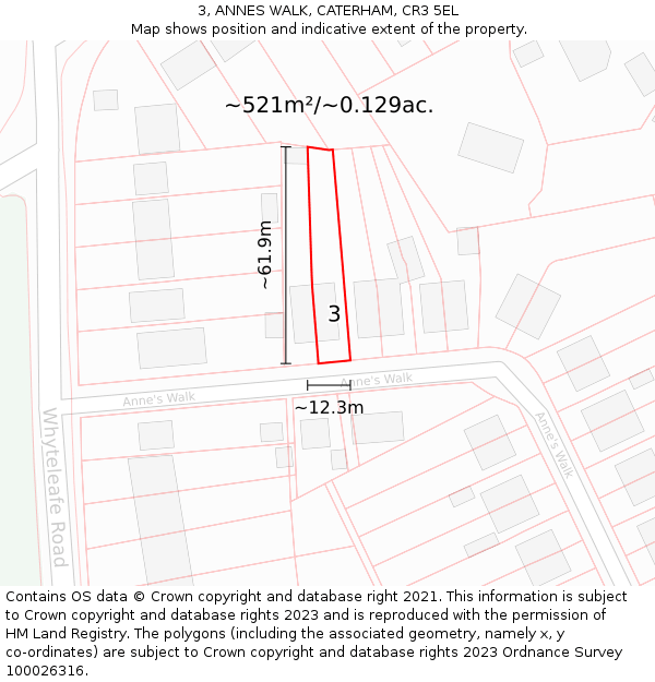 3, ANNES WALK, CATERHAM, CR3 5EL: Plot and title map