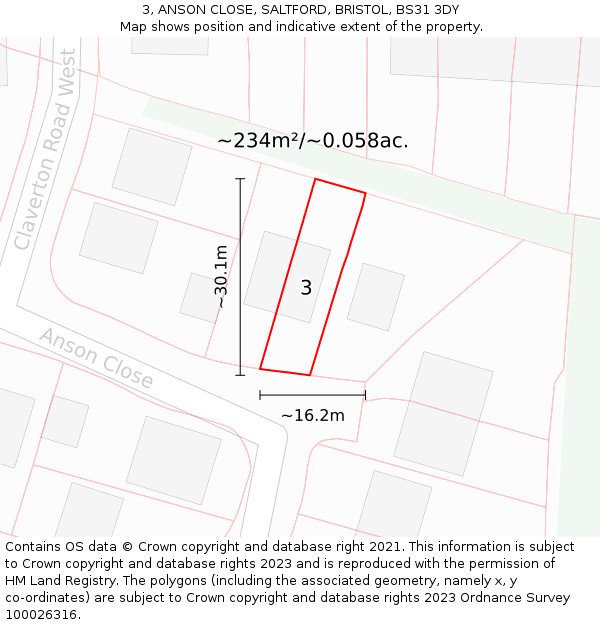 3, ANSON CLOSE, SALTFORD, BRISTOL, BS31 3DY: Plot and title map