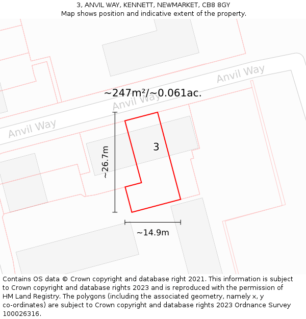 3, ANVIL WAY, KENNETT, NEWMARKET, CB8 8GY: Plot and title map