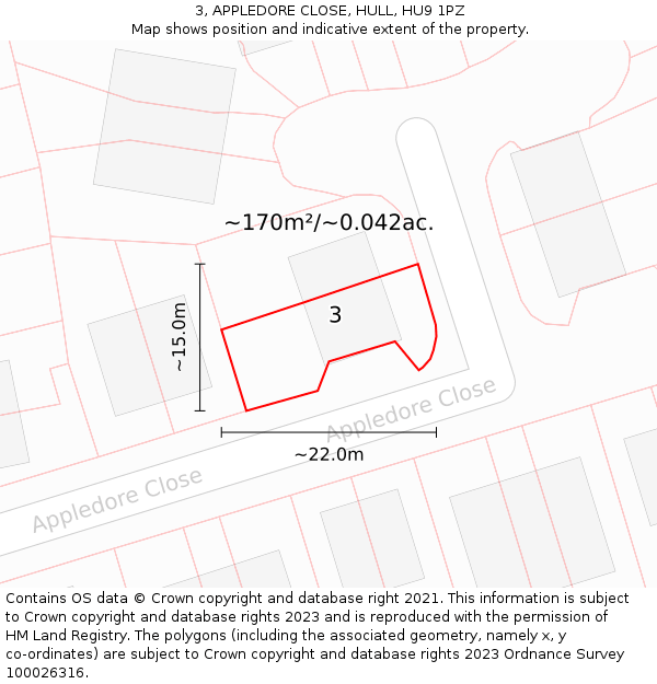 3, APPLEDORE CLOSE, HULL, HU9 1PZ: Plot and title map