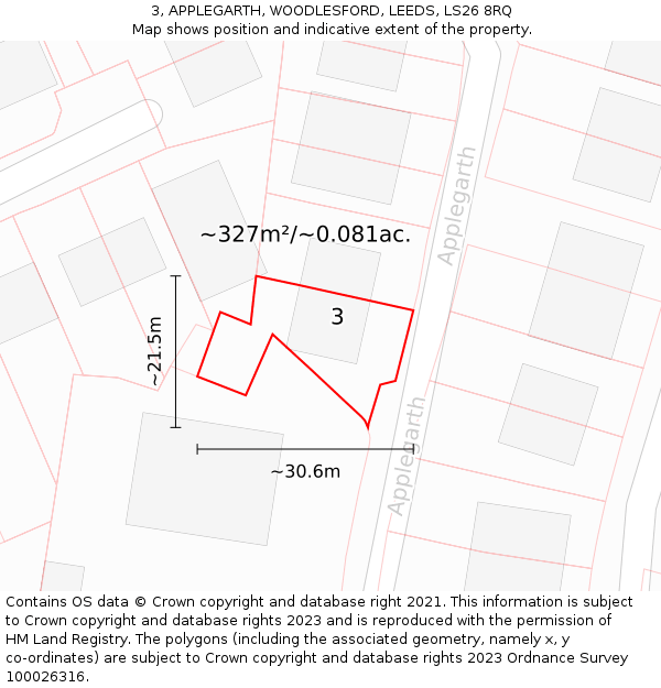 3, APPLEGARTH, WOODLESFORD, LEEDS, LS26 8RQ: Plot and title map