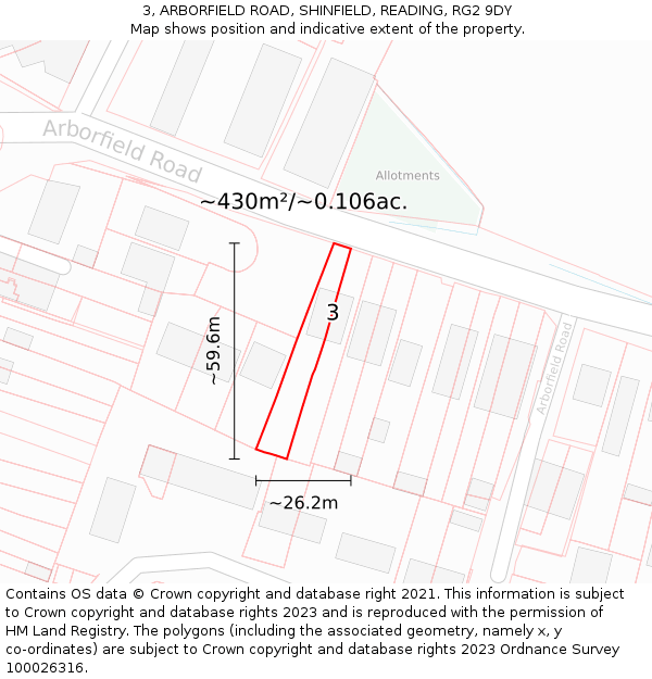 3, ARBORFIELD ROAD, SHINFIELD, READING, RG2 9DY: Plot and title map