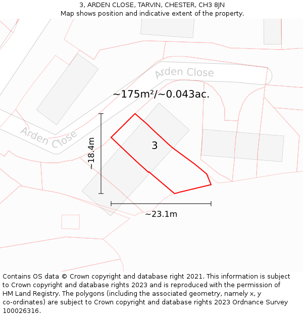 3, ARDEN CLOSE, TARVIN, CHESTER, CH3 8JN: Plot and title map