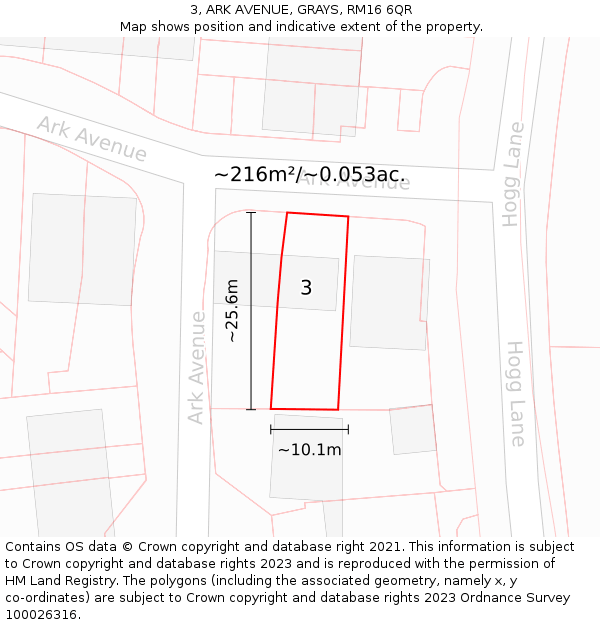 3, ARK AVENUE, GRAYS, RM16 6QR: Plot and title map