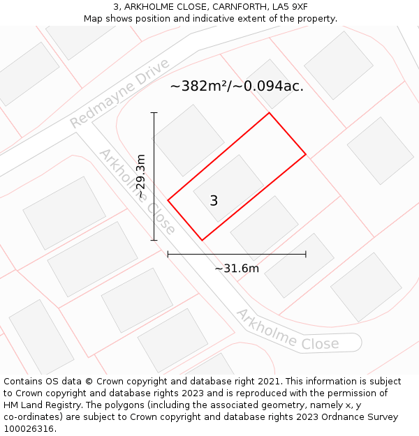 3, ARKHOLME CLOSE, CARNFORTH, LA5 9XF: Plot and title map