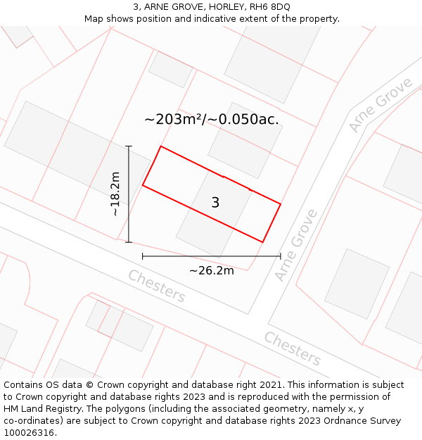 3, ARNE GROVE, HORLEY, RH6 8DQ: Plot and title map