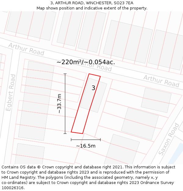 3, ARTHUR ROAD, WINCHESTER, SO23 7EA: Plot and title map