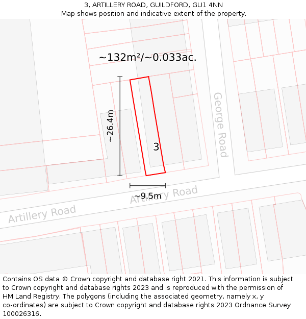 3, ARTILLERY ROAD, GUILDFORD, GU1 4NN: Plot and title map
