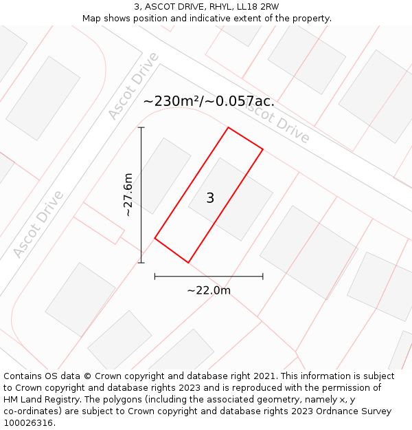 3, ASCOT DRIVE, RHYL, LL18 2RW: Plot and title map