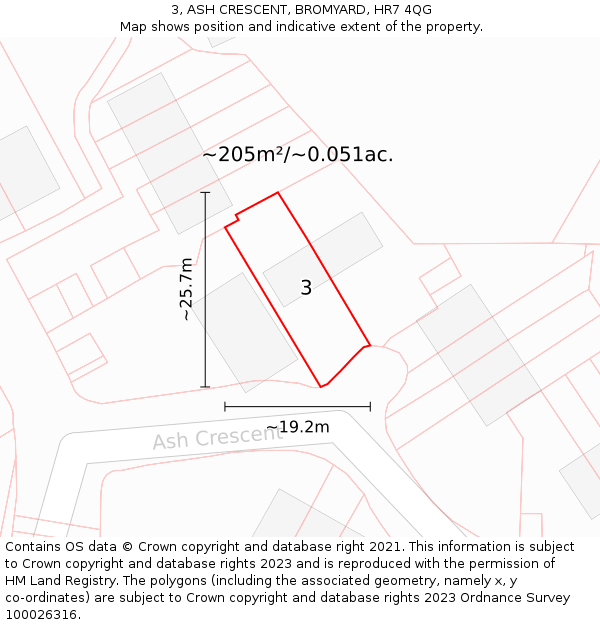 3, ASH CRESCENT, BROMYARD, HR7 4QG: Plot and title map