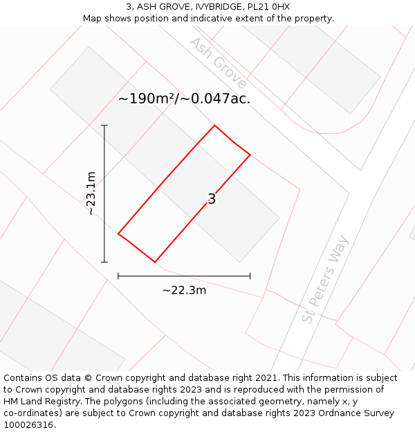 3, ASH GROVE, IVYBRIDGE, PL21 0HX: Plot and title map