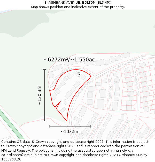 3, ASHBANK AVENUE, BOLTON, BL3 4PX: Plot and title map