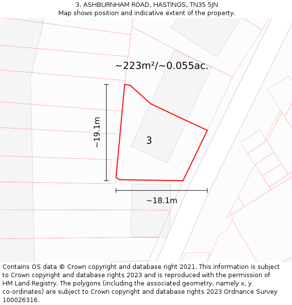 3, ASHBURNHAM ROAD, HASTINGS, TN35 5JN: Plot and title map