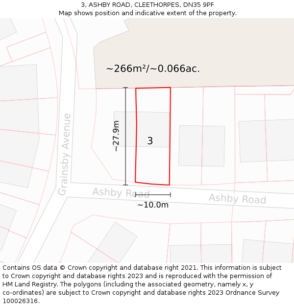 3, ASHBY ROAD, CLEETHORPES, DN35 9PF: Plot and title map