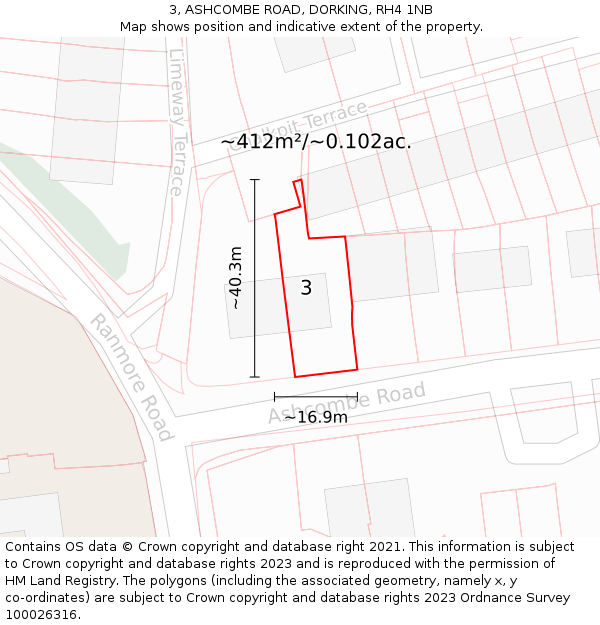 3, ASHCOMBE ROAD, DORKING, RH4 1NB: Plot and title map