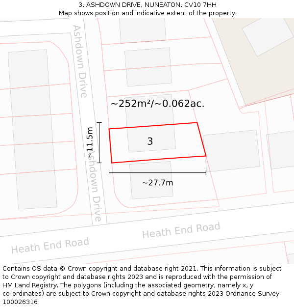 3, ASHDOWN DRIVE, NUNEATON, CV10 7HH: Plot and title map