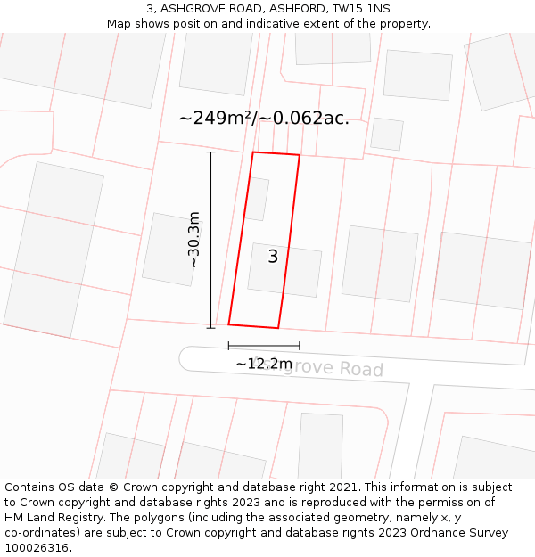 3, ASHGROVE ROAD, ASHFORD, TW15 1NS: Plot and title map