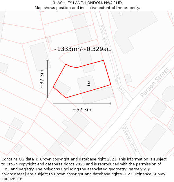 3, ASHLEY LANE, LONDON, NW4 1HD: Plot and title map