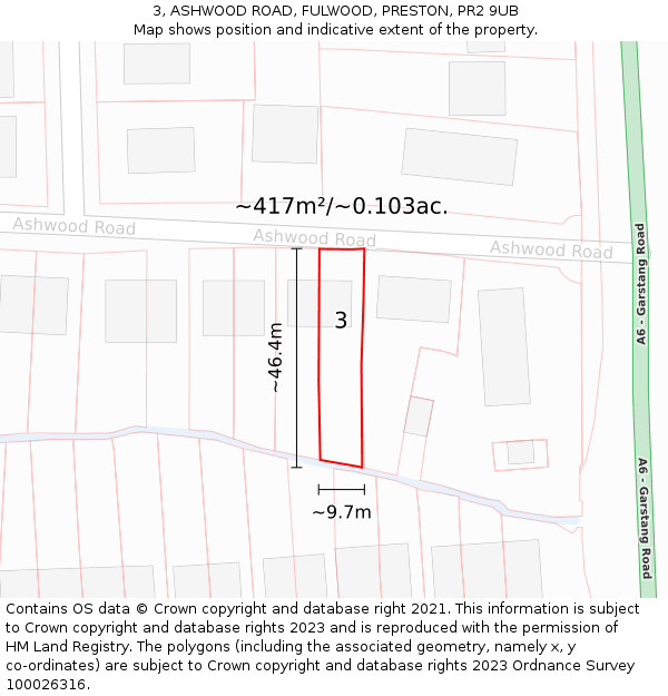 3, ASHWOOD ROAD, FULWOOD, PRESTON, PR2 9UB: Plot and title map