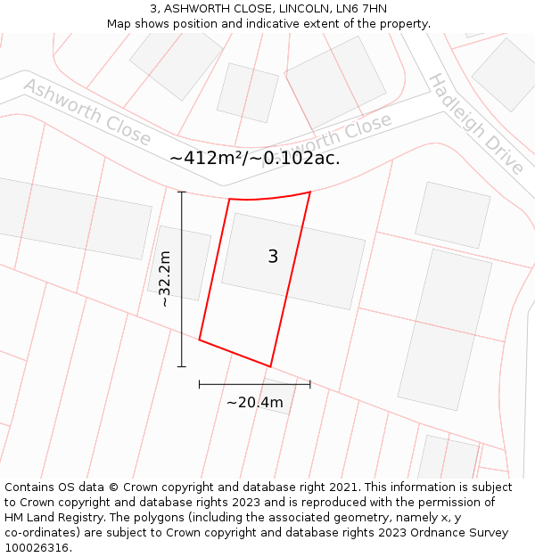 3, ASHWORTH CLOSE, LINCOLN, LN6 7HN: Plot and title map