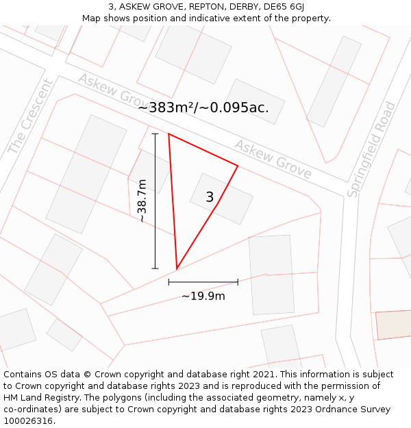 3, ASKEW GROVE, REPTON, DERBY, DE65 6GJ: Plot and title map