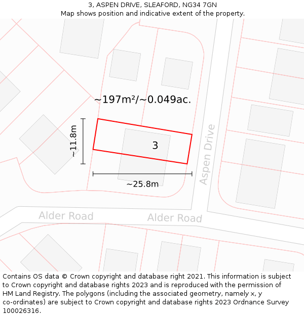 3, ASPEN DRIVE, SLEAFORD, NG34 7GN: Plot and title map