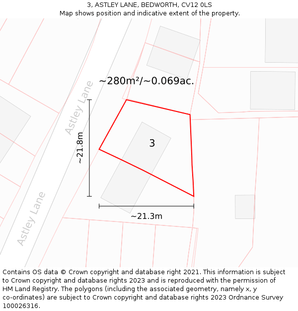 3, ASTLEY LANE, BEDWORTH, CV12 0LS: Plot and title map