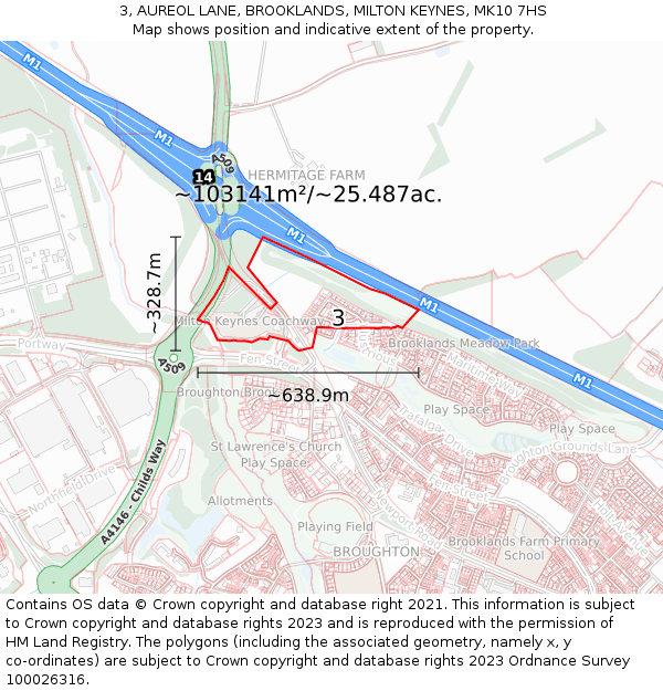 3, AUREOL LANE, BROOKLANDS, MILTON KEYNES, MK10 7HS: Plot and title map