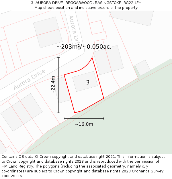 3, AURORA DRIVE, BEGGARWOOD, BASINGSTOKE, RG22 4FH: Plot and title map