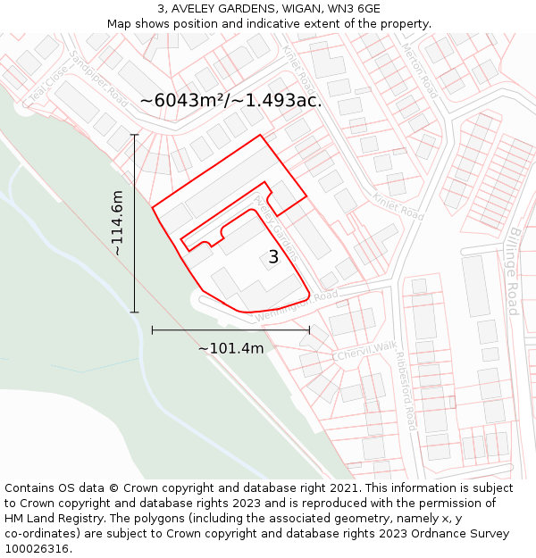 3, AVELEY GARDENS, WIGAN, WN3 6GE: Plot and title map