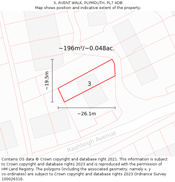 3, AVENT WALK, PLYMOUTH, PL7 4DB: Plot and title map