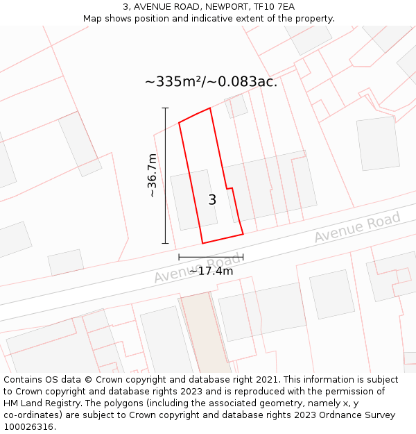 3, AVENUE ROAD, NEWPORT, TF10 7EA: Plot and title map