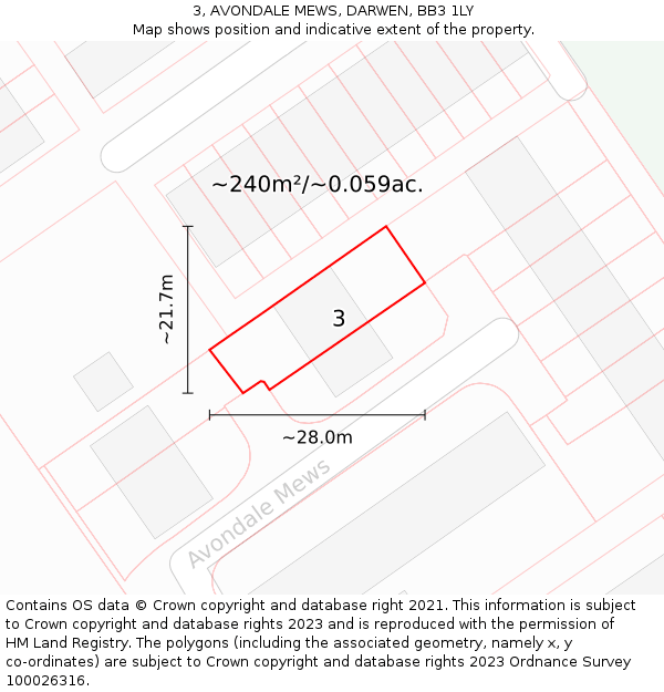 3, AVONDALE MEWS, DARWEN, BB3 1LY: Plot and title map