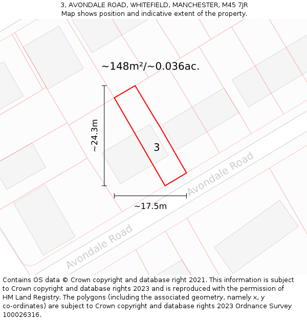 3, AVONDALE ROAD, WHITEFIELD, MANCHESTER, M45 7JR: Plot and title map