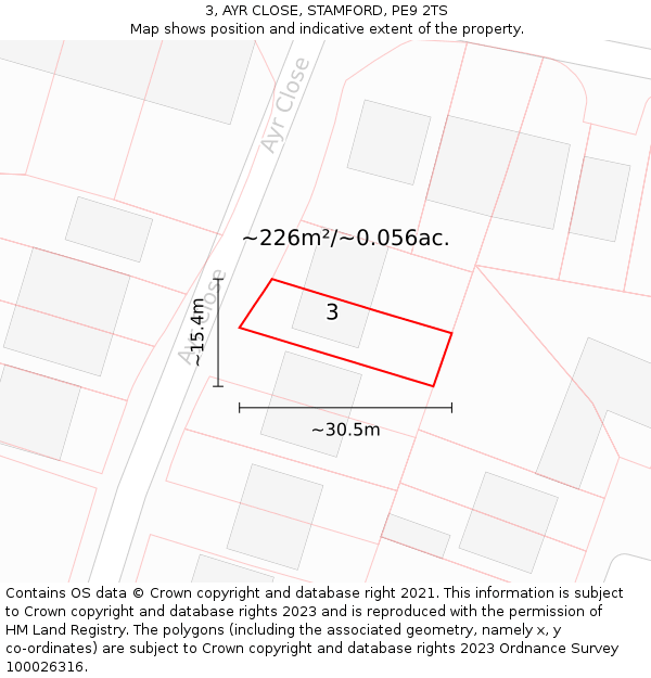 3, AYR CLOSE, STAMFORD, PE9 2TS: Plot and title map