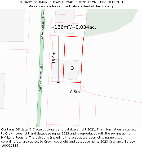 3, BABYLON BANK, CHEADLE ROAD, CHEDDLETON, LEEK, ST13 7HN: Plot and title map