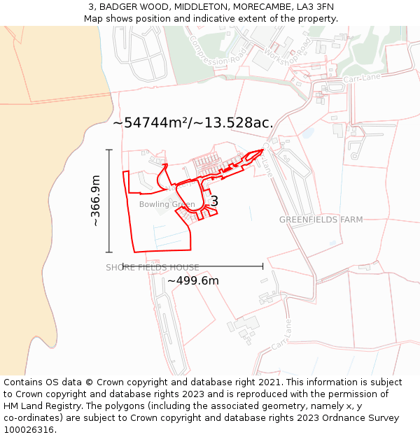 3, BADGER WOOD, MIDDLETON, MORECAMBE, LA3 3FN: Plot and title map