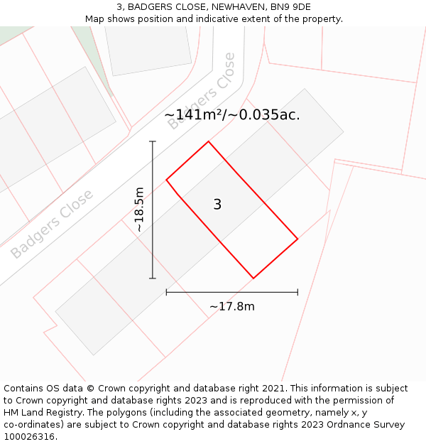 3, BADGERS CLOSE, NEWHAVEN, BN9 9DE: Plot and title map