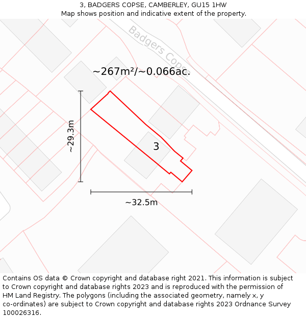 3, BADGERS COPSE, CAMBERLEY, GU15 1HW: Plot and title map