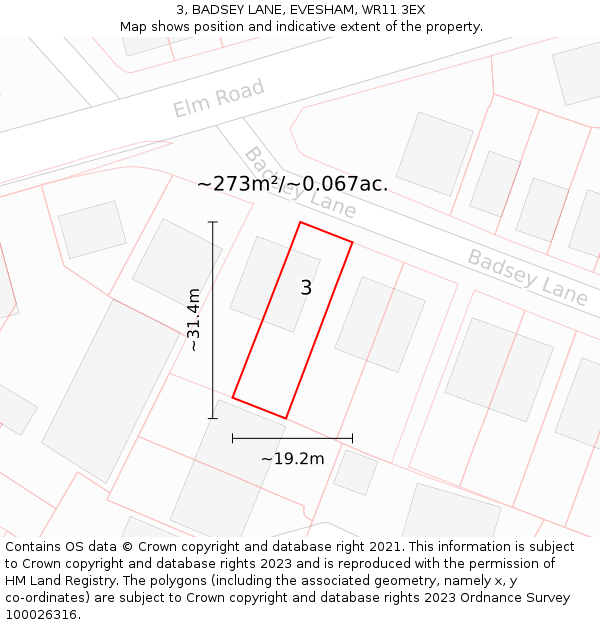 3, BADSEY LANE, EVESHAM, WR11 3EX: Plot and title map