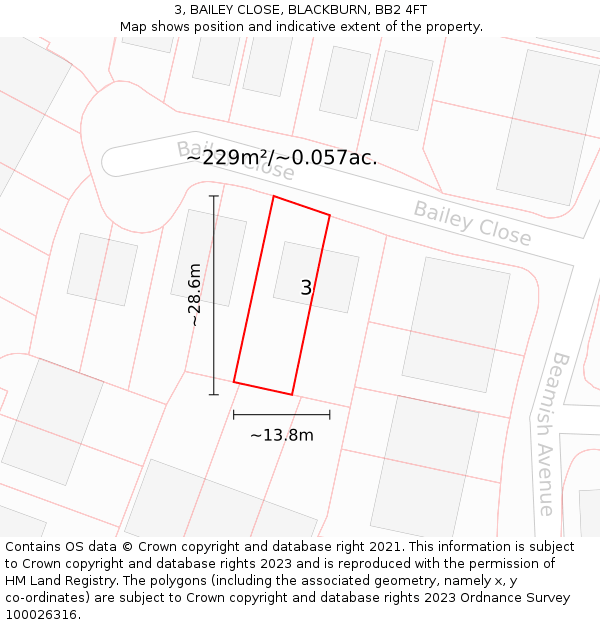 3, BAILEY CLOSE, BLACKBURN, BB2 4FT: Plot and title map