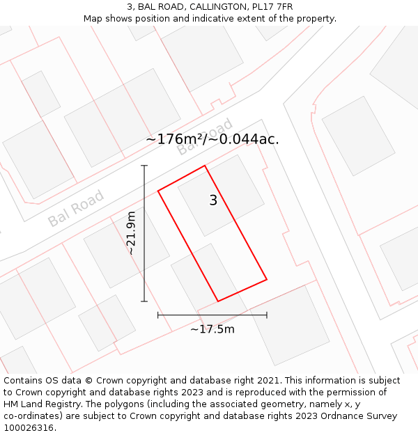 3, BAL ROAD, CALLINGTON, PL17 7FR: Plot and title map