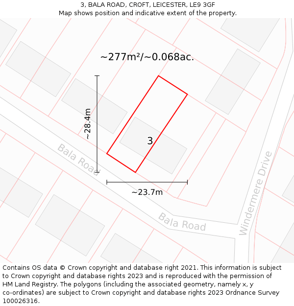 3, BALA ROAD, CROFT, LEICESTER, LE9 3GF: Plot and title map