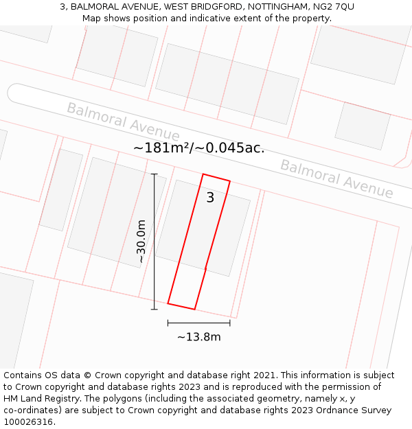 3, BALMORAL AVENUE, WEST BRIDGFORD, NOTTINGHAM, NG2 7QU: Plot and title map